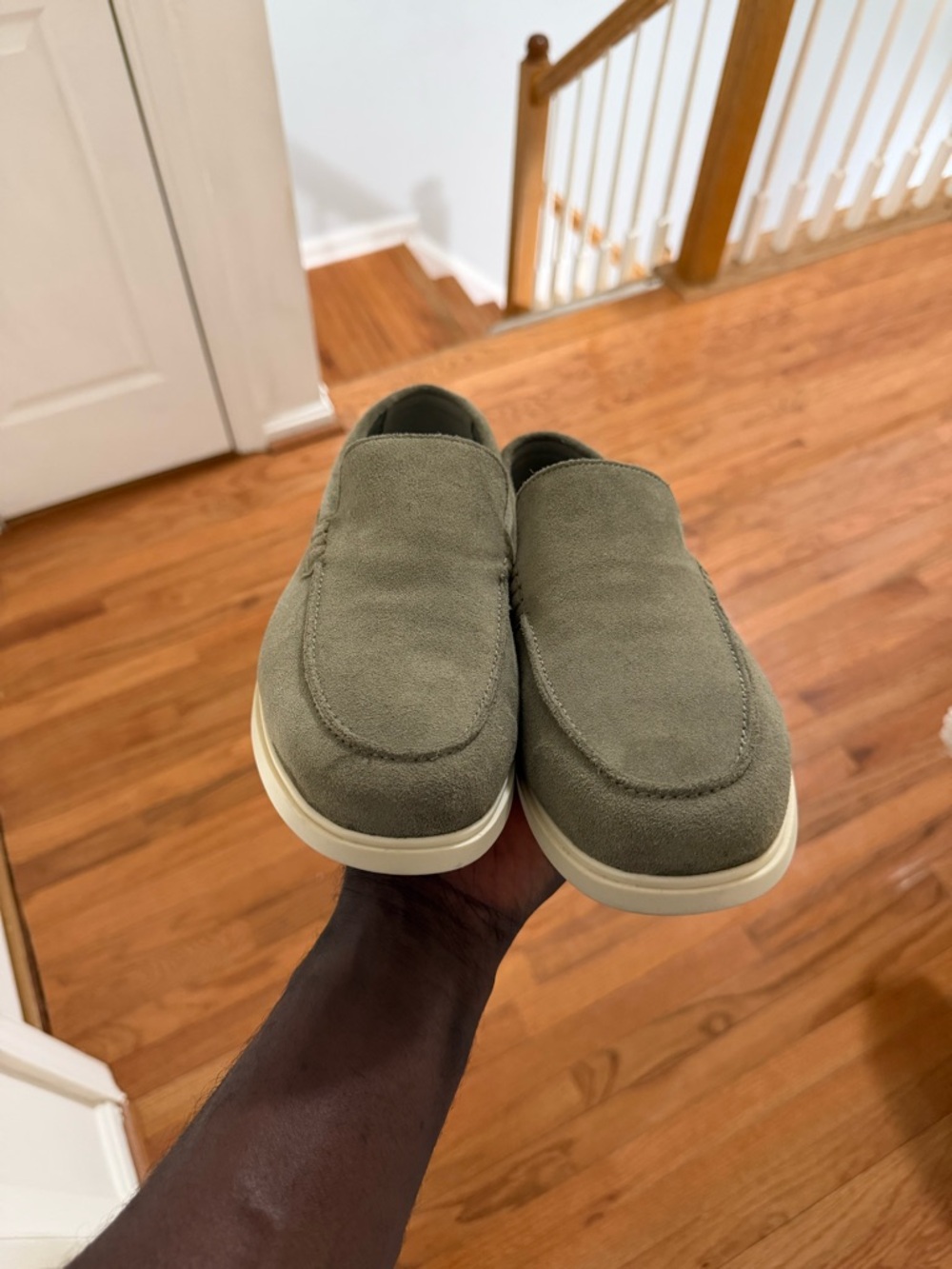 Zara Olive Green Suede Slip-On Loafers
